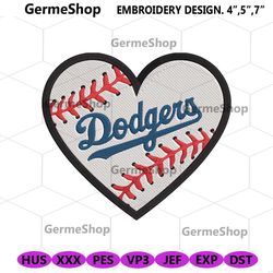 Dodgers Baseball Heart Logo Embroidery, MLB Dodgers Embroidery Files