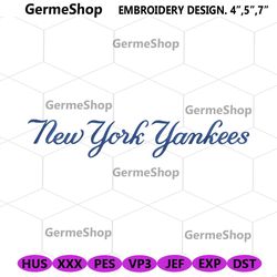 New York Yankee Wordmark Embroidery Design, New York Yankees Baseball Machine Embroidery