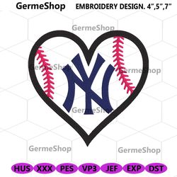 NY MLB Baseball Heart Logo Embroidery File, NY Team Embroidery Design