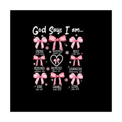 God Says I Am PNG, Christian Coquette Bows png, Floral Cross