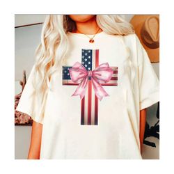 Coquette American Flag Cross png, Coquette Bow png, 4th of J