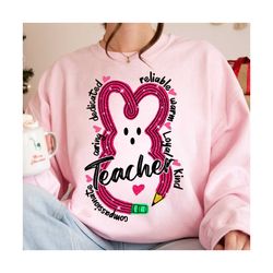 Teacher Bunny Pencil Png, Easter Day Png, Teacher Easter Png, Retro Easter Png, Faux Sequins Easter Sparkly Png, Teacher