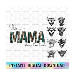This Mama Loves Her Herd Png, Cowhide Mama Loves Her Herd, Western Mama Valentine, Highland Cows Png, Valentine's Day Pn