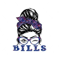 Bills Girl Wearing Glasses Football Messy Bun Svg