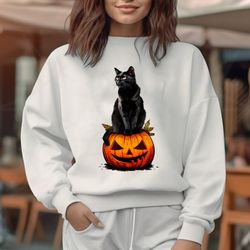Black Cat Halloween Pumpkin Shirt, halloween black cat, black cat lover