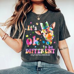 Autism Awareness Acceptance Women Kid Its Ok To Be Different Giraffe T-Shirt, Autism Awarenes T-Shirt
