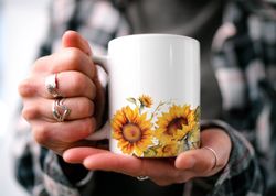 Charming Sunflower Mug, Floral Cottagecore Mug, Botanical Mu