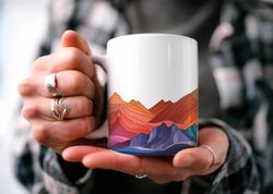 Colored Mountain Range Coffee Mug  Nature Inspired  Outdoor