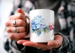 Summer Hydrangeas Mug, Enchanting Floral Cottagecore Mug, Bo