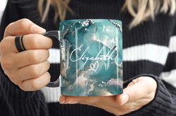 Aqua Marble Mug, Personalised Mug, Custom Name Cup, Coffee Tea Cup Gift For Her,
