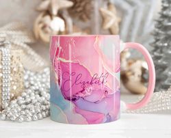 Pink Gold Marble Mug, Personalised Mug, Custom Name Cup, Coffee Tea Cup Gift For