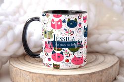 CRAZY CAT LADY Personalised Name Cat Mug, Personalised Mug, Cat Lover Gift For H