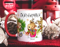 PERSONALISED FAMILY PORTRAIT Mug, Secret Santa Gift, Reindeer Gift Mug, Mum Dad