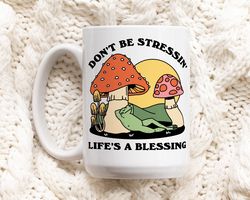Colorful Mushroom Frog Coffee Mug, Positive Quote, Retro Ceramic Cup, Hippie Quo