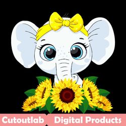 Cute Baby Elephant With Sunflowers Svg, Trending Svg, Baby Elephant Svg, Sunflowers Svg, Cute Baby Elephant With Sunflow