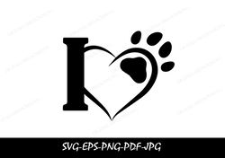 Paw Print Heart - Instant Digital Download -Heart Paw Print With Angel Wings-Dog Paw Svg-Animal Paw Svg - Dog Angel Wing