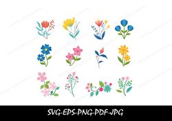 Cute Flower svg Bundle, Gardening flower icon svg, Flat flowers,clipart vector,svg,png,pdf,stencil,cut file for,silhouet