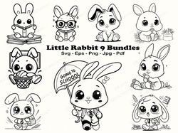 Cute Rabbit Cartoon, Rabbit Bundles, Cute Bunnie, Cute Bunny Svg, heart,flower svg, Hand Drawn Style, Bunny Shape Svg, E