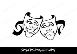 Drama Tragedy Comedy Masks Theater Clipart Instant Digital Download SVG EPS PNG pdf ai dxf jpg Cut Files Commercial Use