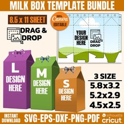 canva milk box template bundle, milk box svg, milk favor box svg, gift box template, drag and drop, box svg, favor box s