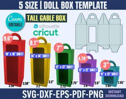 tall box template bundle, doll box template, window box svg, party favor box, tall gable box template, gift box svg, cri