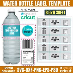 water bottle labels template, water bottle label svg, water botlle blank template, canva template, diy label template, p