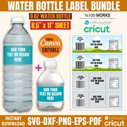 water bottle label template bundle, water bottle label svg, water bottle blank template, canva template, diy label templ