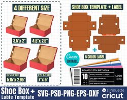 shoe box template bundle, sneaker box template bundle svg, shoe box label svg, gift box svg, party favors box, shoe box