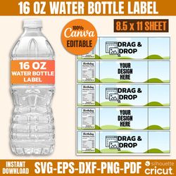 16 oz water bottle label template bundle, water bottle label svg, water bottle blank template, canva template, diy label