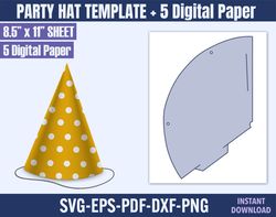party hat template, party hat svg, birthday hat template, blank hat template, paper hat template, no glue party hat temp