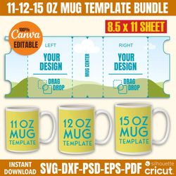 11-12-15 oz mug canva template, mug template bundle, full wrap template, sublimation mug template, mug template svg, cri
