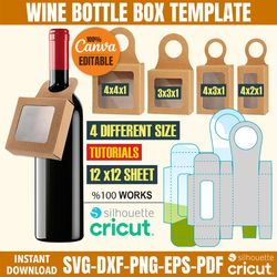 wine bottle box template, wine box tag svg, wine bottle box svg, gift box svg, wine box svg, box template svg, party fav