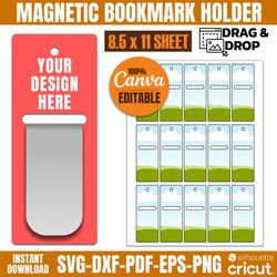 magnetic bookmark holder template, magnetic bookmark sublimation, bookmark display template svg, canva template, drag an