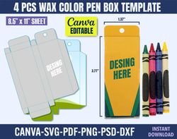 4pcs wax color pen gift box template, crayon box svg template, box svg, party favor box, box template