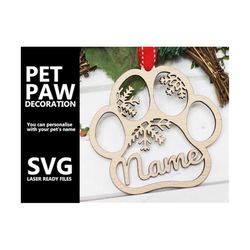 Pet Paw Christmas Tree Decoration Digital File SVG Laser Glowforge Memory Hanging Dog Cat Pet Lightburn Ornament
