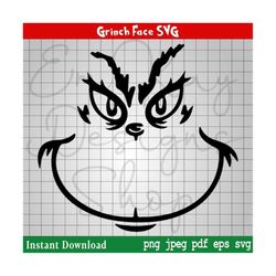 Grinch Face SVG, Grinch, Grinch Ornament, Grinch Smile, Christmas SVG, Cricut, Silhouette, Digital Download, png, svg, e
