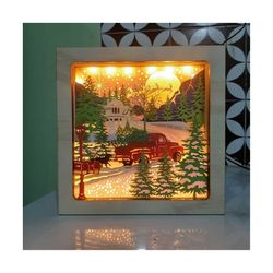 Merry Christmas Shadow Box/Lightbox Scene 3d layered - Christmas/ Christmas winter in forest 3D Paper Cut Template Light