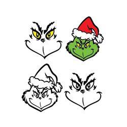 4 Bundle Grinch Face SVG, PNG, Cricut, Grinchy face Svg, Christmas Svg, Grinch face cut file