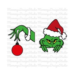 Grinch Face Svg - Grinch Hand SVG - Grinch Face and Hand with Ornament - Grinch Face Silhouette - Christmas Grinch Face