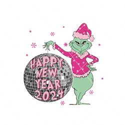 Disco Ball Grinch Happy New Year 2024 PNG