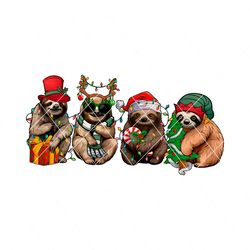 Retro Sloth Christmas Lights PNG