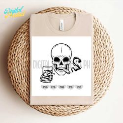 Skull with Whiskey and Cigar svg | On the Rocks Clipart | Gothic Cigarette Smoking Stencil | Tobacco Cut File | Skeletal