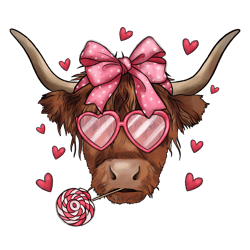 Highland Sweetheart Cow Valentines Day PNG