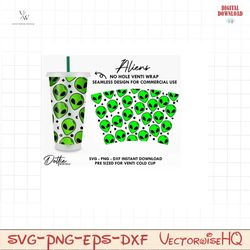 Aliens Sbux Cold Cup No Hole SVG PNG Dxf No Gap Stars Alien Face Outer Space Full Wrap Cutting File 24oz Venti Cup