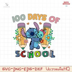 Stitch 100 days of school svg png,100 Days Of School Png Svg