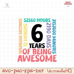 6th Birthday Svg | 6 Years Old Birthday Party Cricut File | Happy 6th Bday | Awesome Since 2016 | Commercial Use & Digit