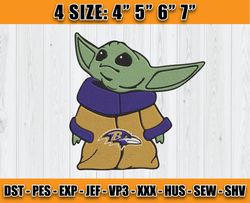 Ravens Embroidery, Baby Yoda Embroidery, NFL Machine Embroidery Digital, 4 sizes Machine Emb Files -02