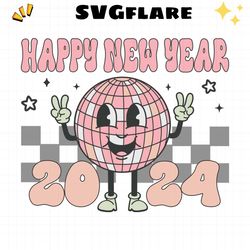 Hello 2024 png, Happy New Year 2024 png, New Year's Eve png, Disco Ball png, Pink Christmas png