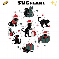 Vintage Christmas Black Cat SVG