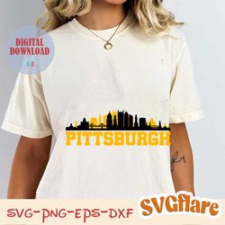 Pittsburgh Football City Skyline Silhouette Svg, Instant Download for Cricut and Silhouette, Bundle From 2 Svg, Dxf, Png
